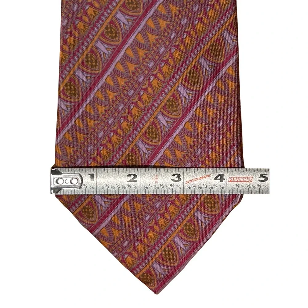 VTG YApre' Italy for Hubert W. White Men's‎ Silk Tie Purple Gold Geometric 4.25